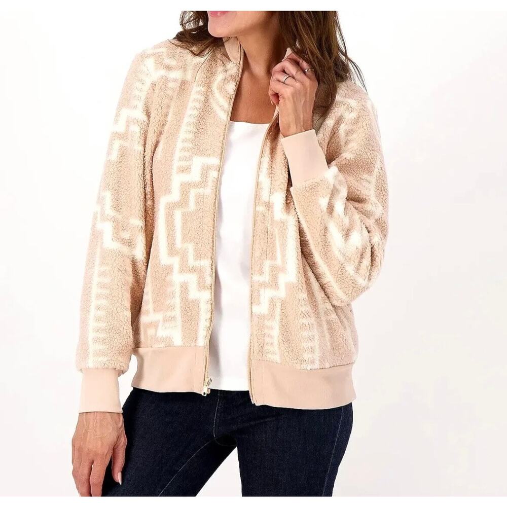 Susan Graver Bomber Jacket Womens Size Large Weekend Printed Polar Fleece Winter - Picture 8 of 8
